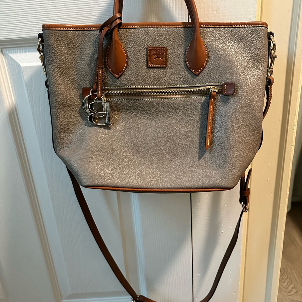 Dooney & Bourke Gray and Brown Satchel with Leather Trim